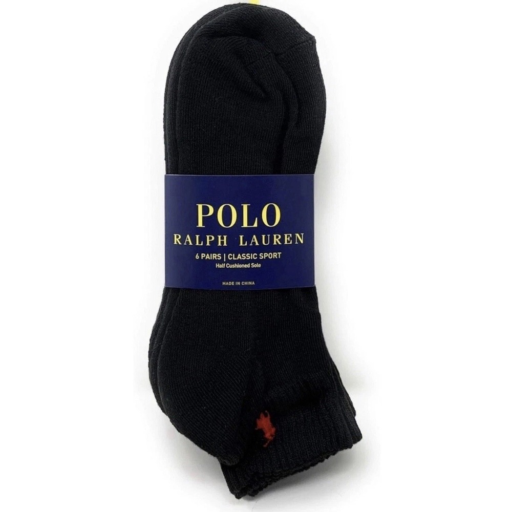 Polo Ralph Lauren Mens 6 Pack Classic Sport Cushioned Crew Socks Black 10-13